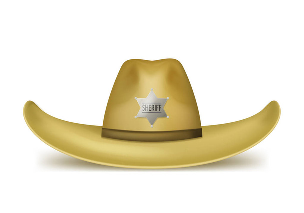 Realistic 3d Detailed Brown Sheriff Hat. Vector - Vektör, Görsel