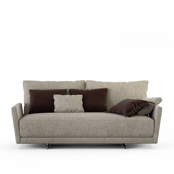 Zweisitziges Sofa mit Kissen auf weißem Hintergrund 3D-Rendering - Foto, Bild