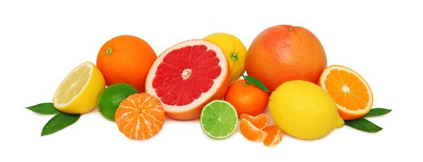 Pile from different citrus fruits (isolated) - Valokuva, kuva