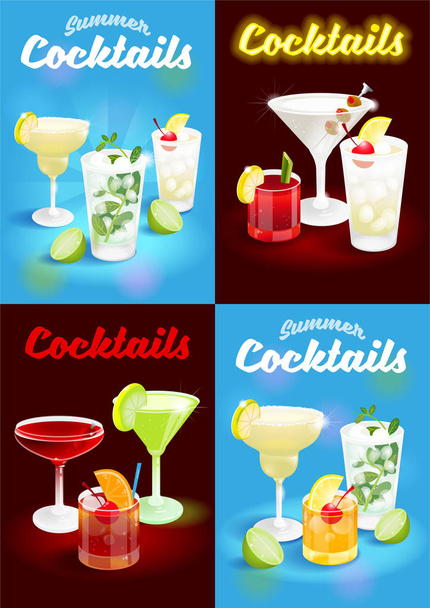 Set zomer-cocktails-poster  - Vector, afbeelding