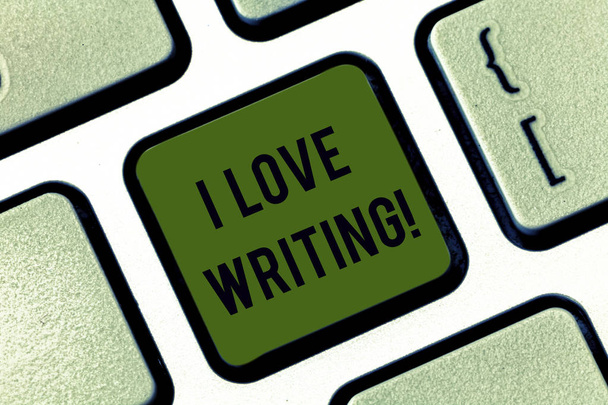 Word writing text I Love Writing. Business concept for Affection for creating novels journals inspirational author Keyboard key Intention to create computer message pressing keypad idea. - Photo, Image