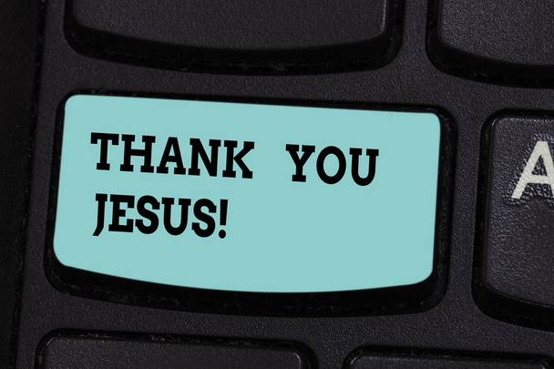 Handwriting text Thank You Jesus. Concept meaning Being grateful for what the Lord has given you Religious Keyboard key Intention to create computer message pressing keypad idea. - Photo, Image
