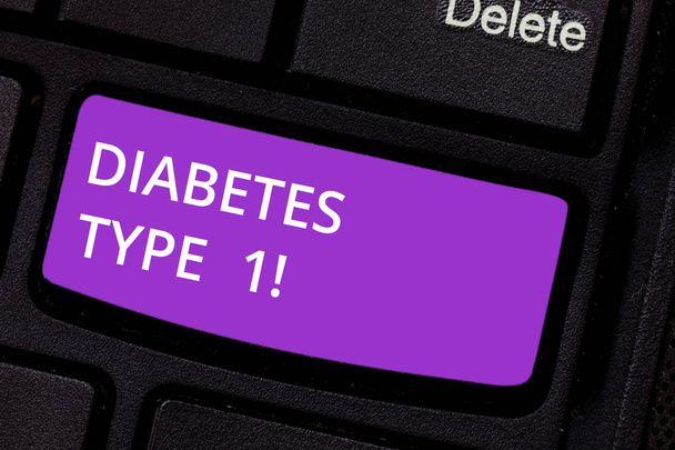 Text sign showing Diabetes Type 1. Conceptual photo condition in which the pancreas produce little or no insulin Keyboard key Intention to create computer message pressing keypad idea. - Photo, Image