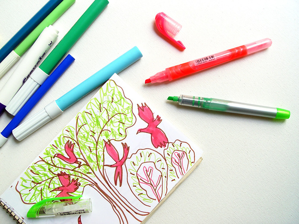 Sketch and colored markers. - Photo, Image