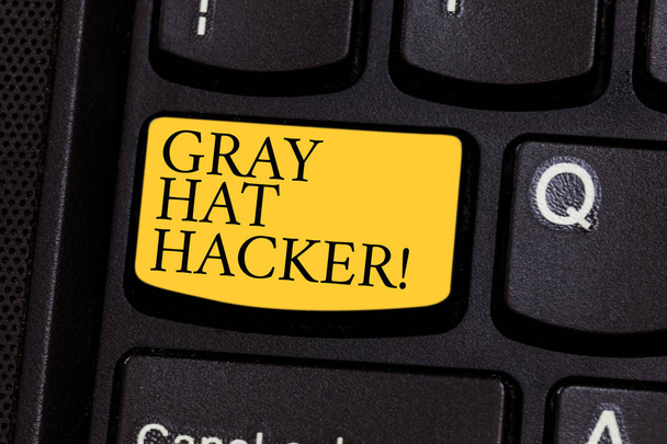 Word writing text Gray Hat Hacker. Business concept for Computer security expert who may sometimes violate laws Keyboard key Intention to create computer message pressing keypad idea. - Photo, Image