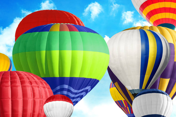 Colorful air balloons flying in blue sky  - Φωτογραφία, εικόνα