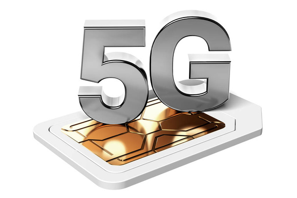 Срібний знак 5G на SIM-карті ізольовано на білому тлі. Високошвидкісні мобільні веб-технології. 3D візуалізація
 - Фото, зображення
