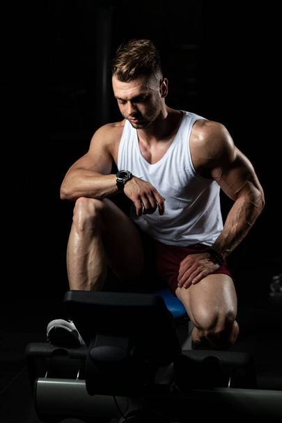 Handsome Good Looking And Attractive Young Man With Muscular Body Relaxing In Gym - Valokuva, kuva