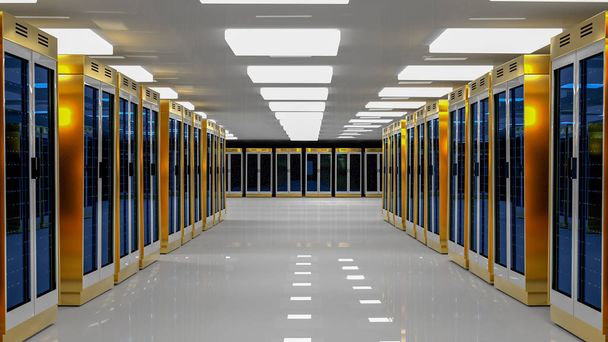 Server ruimte datacenter. 3D-rendering - Foto, afbeelding