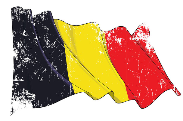 Vector Grunge getextureerde illustratie van een wuivende vlag van België. Alle onderdelen netjes op welomschreven lagen en groepen. - Vector, afbeelding