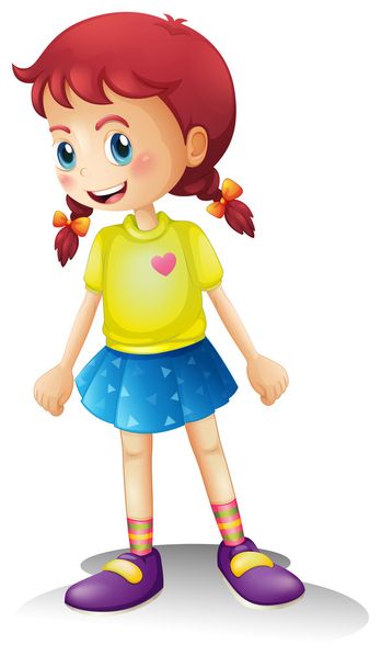 A smiling girl with a colorful dress - Vector, Image