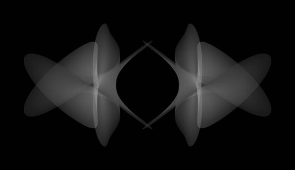 Zwart-wit gradient organische vormen in de zwarte ruimte. Abstracte achtergrond. Futuristische vrije vorm textuur. Geometrische symmetrie patroon. - Foto, afbeelding