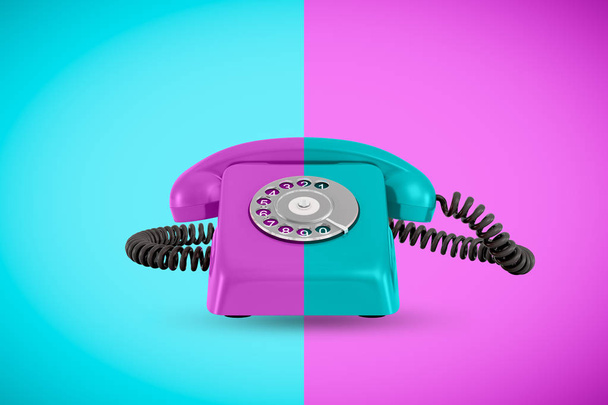 3d rendering of a retro rotary phone with contrast color on opposite contrast background. - Fotó, kép