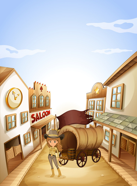 A girl standing near the saloon - Vector, Image
