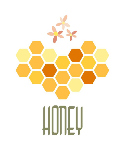 Honeycomb in the shape of a heart and the inscription "honey." Vector illustration. Eps 10 - Vector, Image