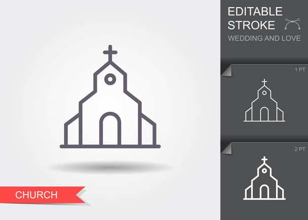 Iglesia. Icono de línea con sombra y trazo editable
 - Vector, Imagen
