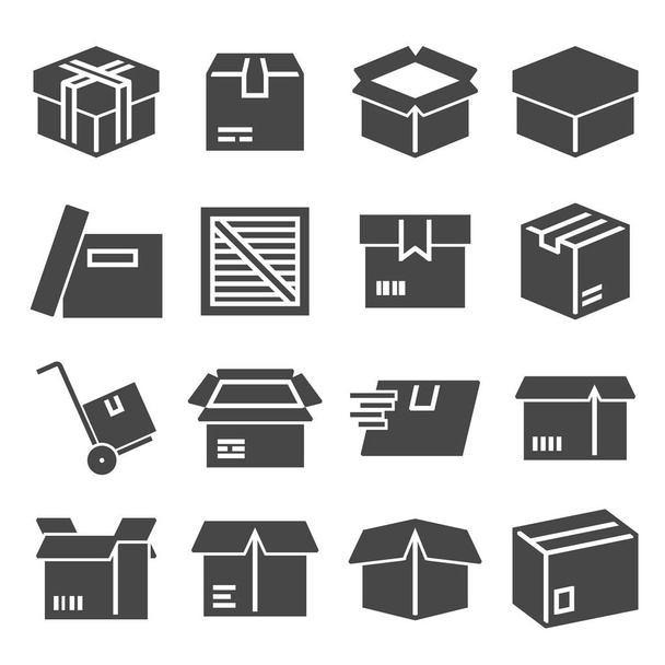 Caja, paquete, paquete, icono de logística de entrega establecido sobre fondo blanco
 - Vector, imagen