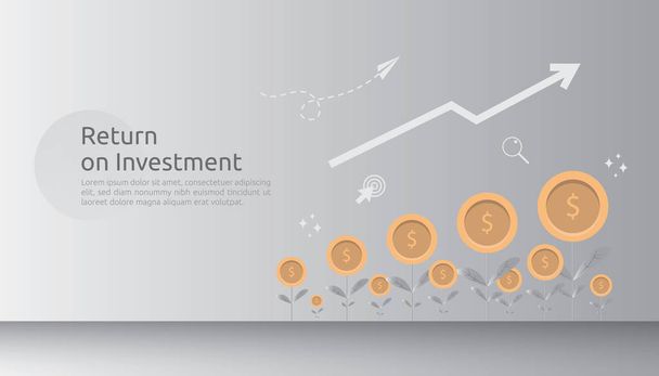 return investment ROI or growth business finance concept. increase profit stretching rising up. flat style vector illustration of market data analytics, strategic management, financial planning. - Vector, Image