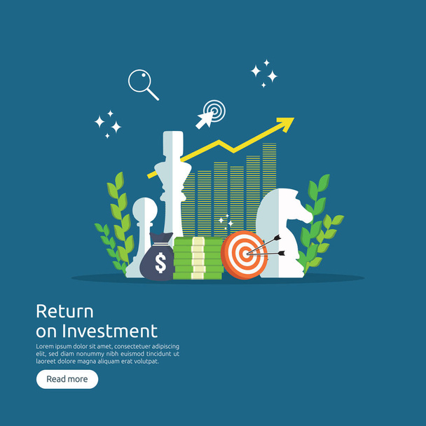 return investment ROI or growth business finance concept. increase profit stretching rising up. flat style vector illustration of market data analytics, strategic management, financial planning. - Vector, Image