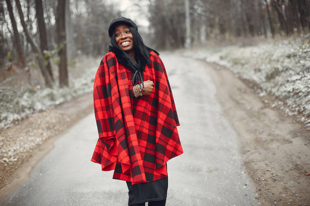 Elegant black girl in a winter park - Foto, Bild