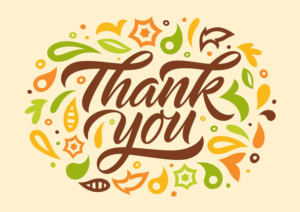 thank you, calligraphy, handwritten text, lettering, decorated with pattern - Vector, Image