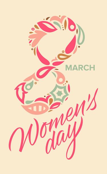dia das mulheres, marcha oito, caligrafia, texto manuscrito, cartão de saudação
 - Vetor, Imagem