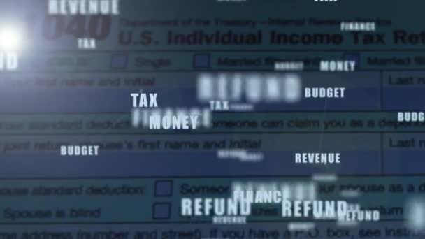 1040 formulaire de remboursement d'impôt avec des mots surgissant dessus
 - Séquence, vidéo