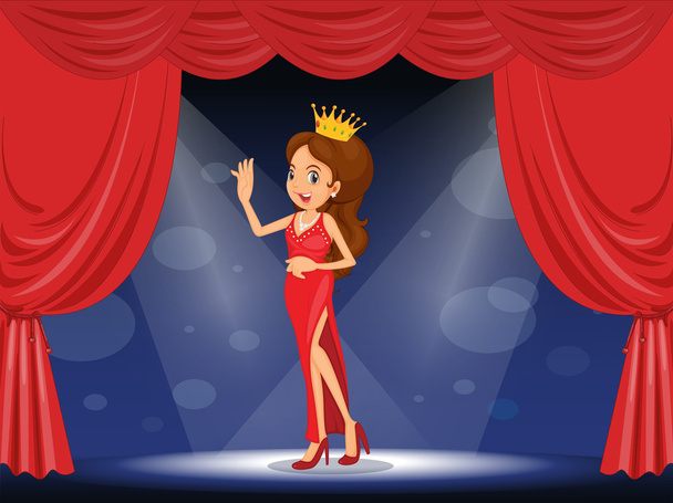 A lady with a crown at the stage - Vector, Image