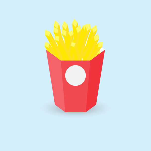 Vector illustration french fries in red paper box on blue backgr - Vector, Image