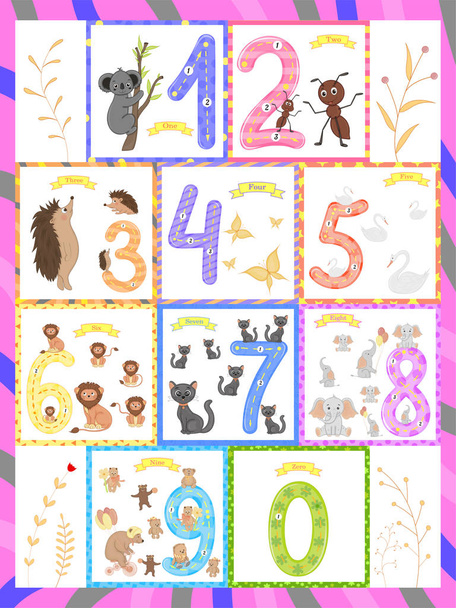 Children's learning to count and write. the study of numbers 0-10. - Vector, afbeelding