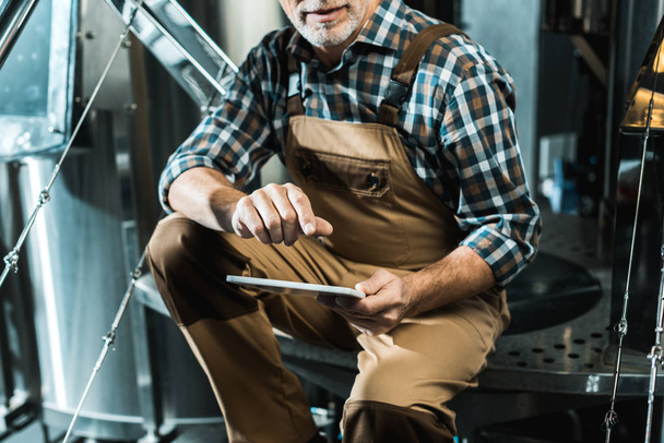 cropped view of male brewer using digital tablet in brewery - Fotografie, Obrázek