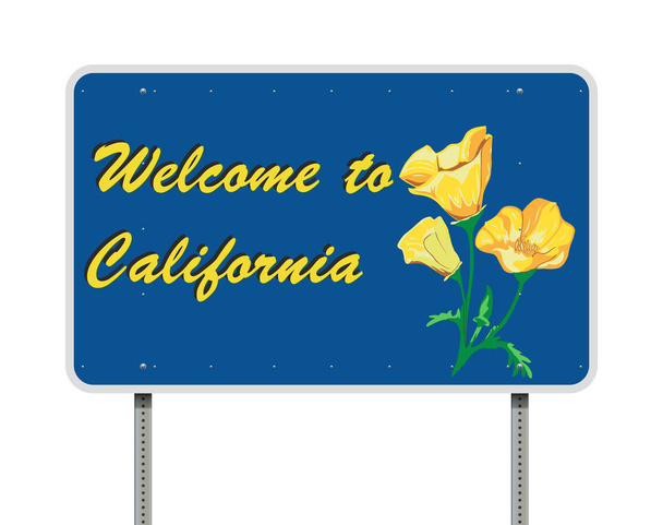 Ilustracja wektorowa Zapraszamy do California niebieski znak drogowy - Wektor, obraz