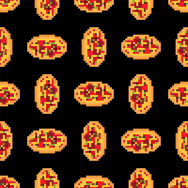Pizza pixel art pattern seamless. Fast food 8bit background. Video game Old school digital graphics ornament - Vecteur, image