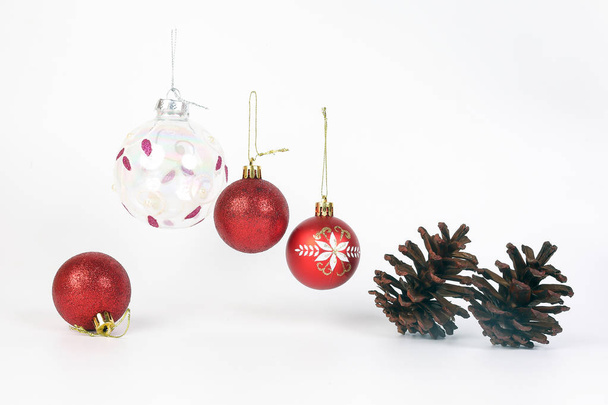 Christmas  Red Ornament Decoration Hangling on white background  - 写真・画像
