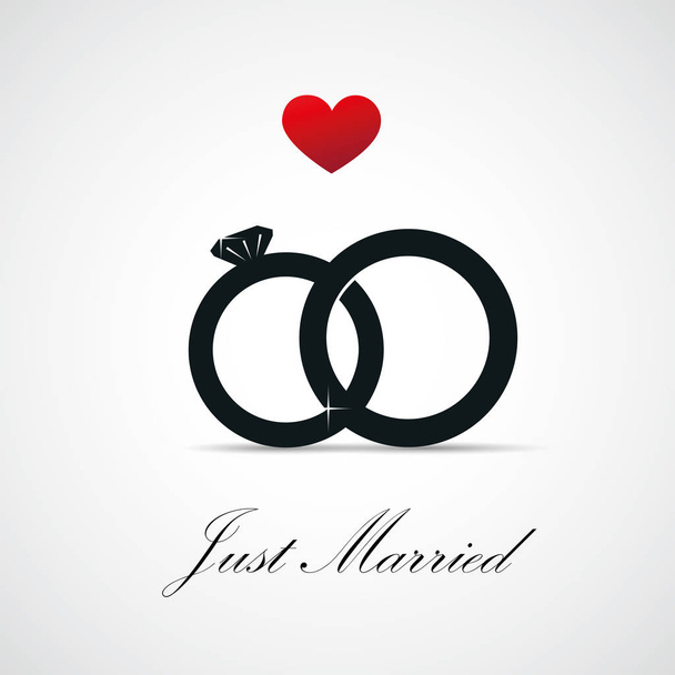 just married inviting card for wedding with rings - Vector, Image