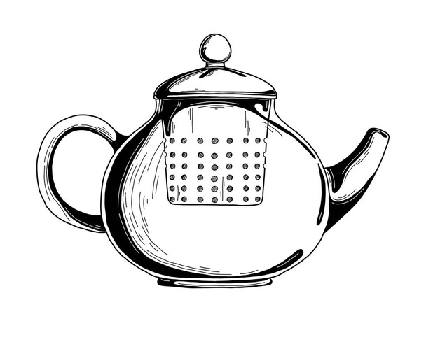Realistic sketch of the teapot. Vector illustration - Vektor, obrázek