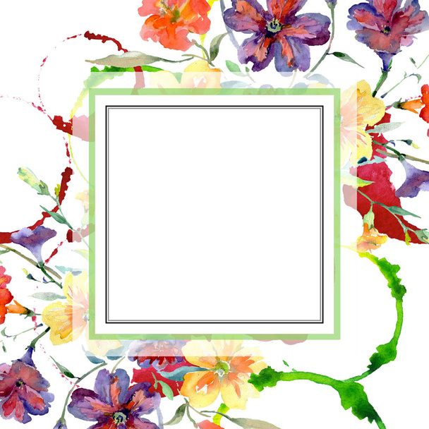 Bouquet red and yellow floral botanical flowers. Watercolor background illustration set. Frame border ornament square. - Φωτογραφία, εικόνα