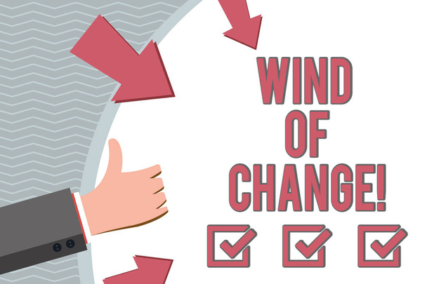 Kavramsal el Rüzgar Of Change gösterilen yazma. Farklı bir şekilde işleri büyütmeye değiştirme zaman vitrine iş fotoğraf. - Fotoğraf, Görsel