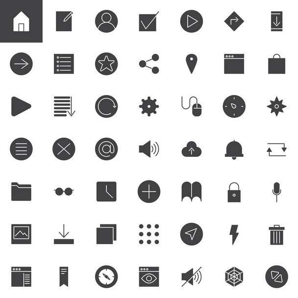 Simple universal web vector icons set, modern solid symbol collection, filled style pictogram pack. Essential signs, logo illustration. Set includes icons as home page, web browser, user profile, at - Vector, Image