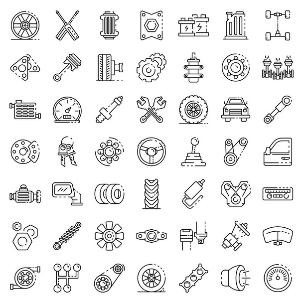 Car parts icons set, outline style - Vettoriali, immagini