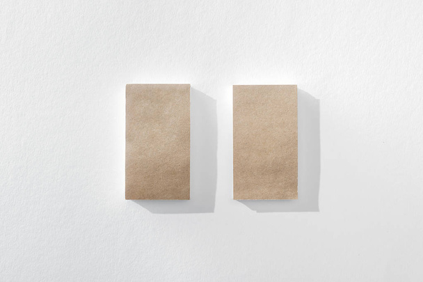 top view of blank brown cards on white background with copy space - Photo, Image