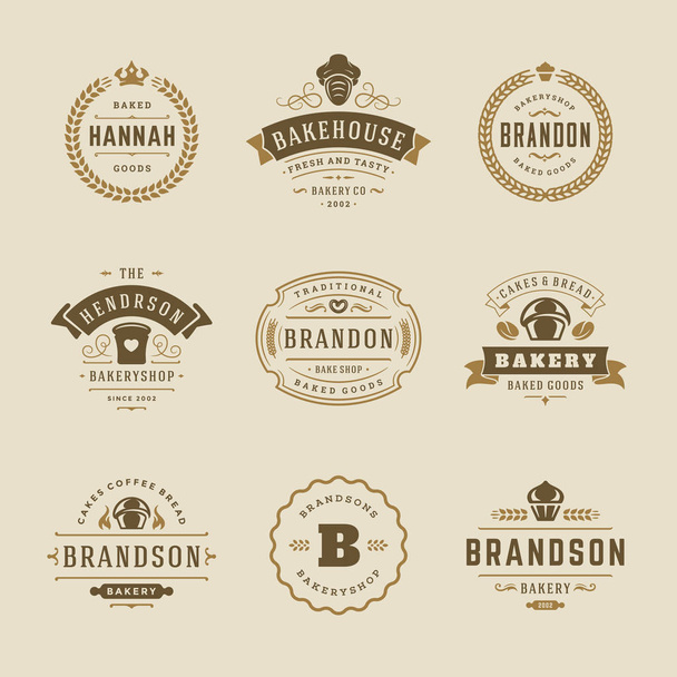 Logotipos de panadería y plantillas de diseño de insignias set vector ilustración. - Vector, Imagen