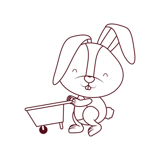 bunny with wheelbarrow isolated icon - Vector, Image