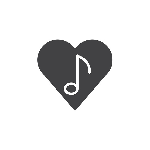 Musical note in heart icon vector, filled flat sign, solid pictogram isolated on white. Romantic music symbol, logo illustration. - Vector, afbeelding