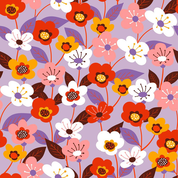 Cherry blossom. Seamless floral pattern with flowers and leaves of cherry. Vector pattern of sakura flowers - Вектор, зображення