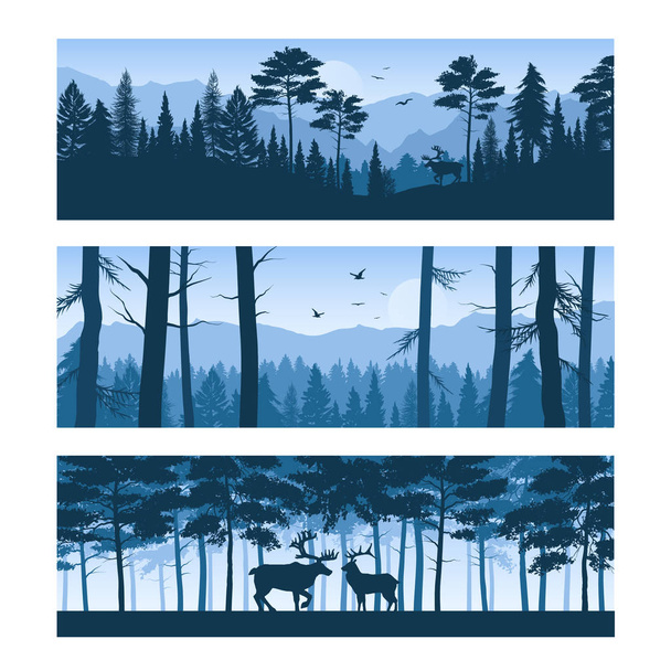 Realistic Forest Landscapes Horizontal Banners - Vector, Image
