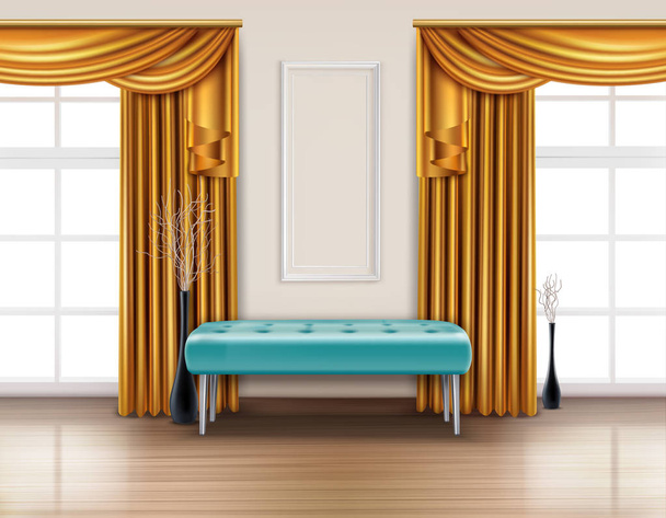 Luxury Curtains Realistic Interior Composition - Vector, Image
