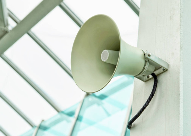White megaphone, large alert loudspeaker close-up. - Valokuva, kuva