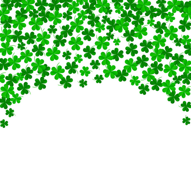 Foglie di trifoglio su fondo verde con trifogli a tre foglie. Il simbolo della festa di San Patrizio. sfondo vacanza, illustrazione
 - Vettoriali, immagini