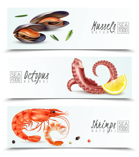Seafood Realistic Horizontal Banners - Vector, Image